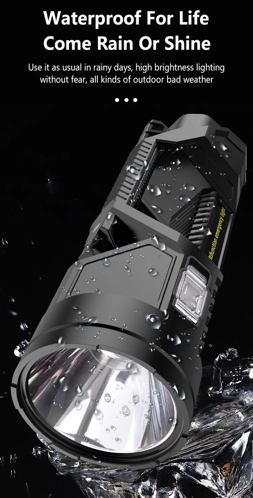 Extra Large Solar Flashlight Rechargeable Searchlight Long Range Carry Torch