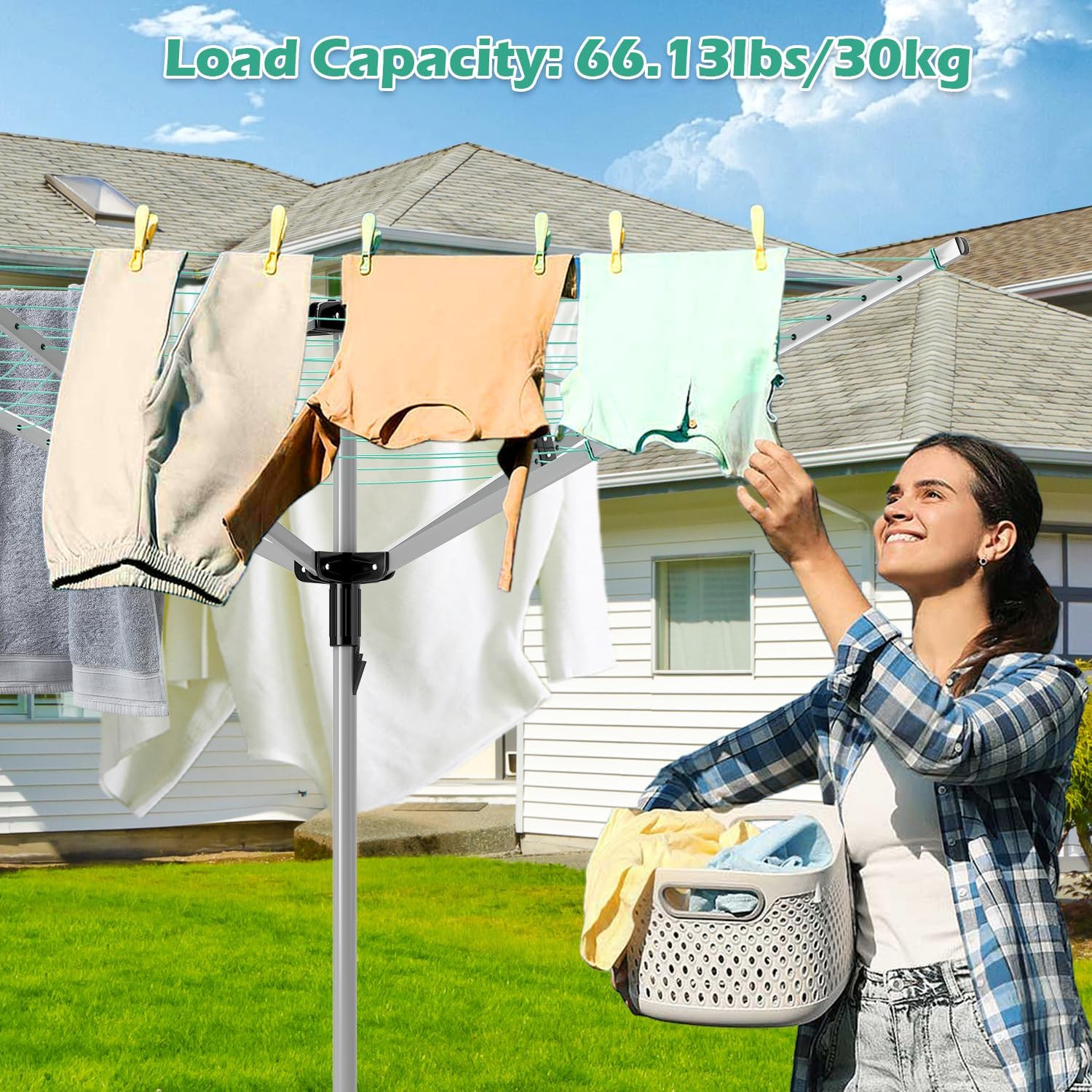 Rotary Umbrella Drying Rack Outdoors, 4-Arm Umbrella Clothesline for Laundry, Ad