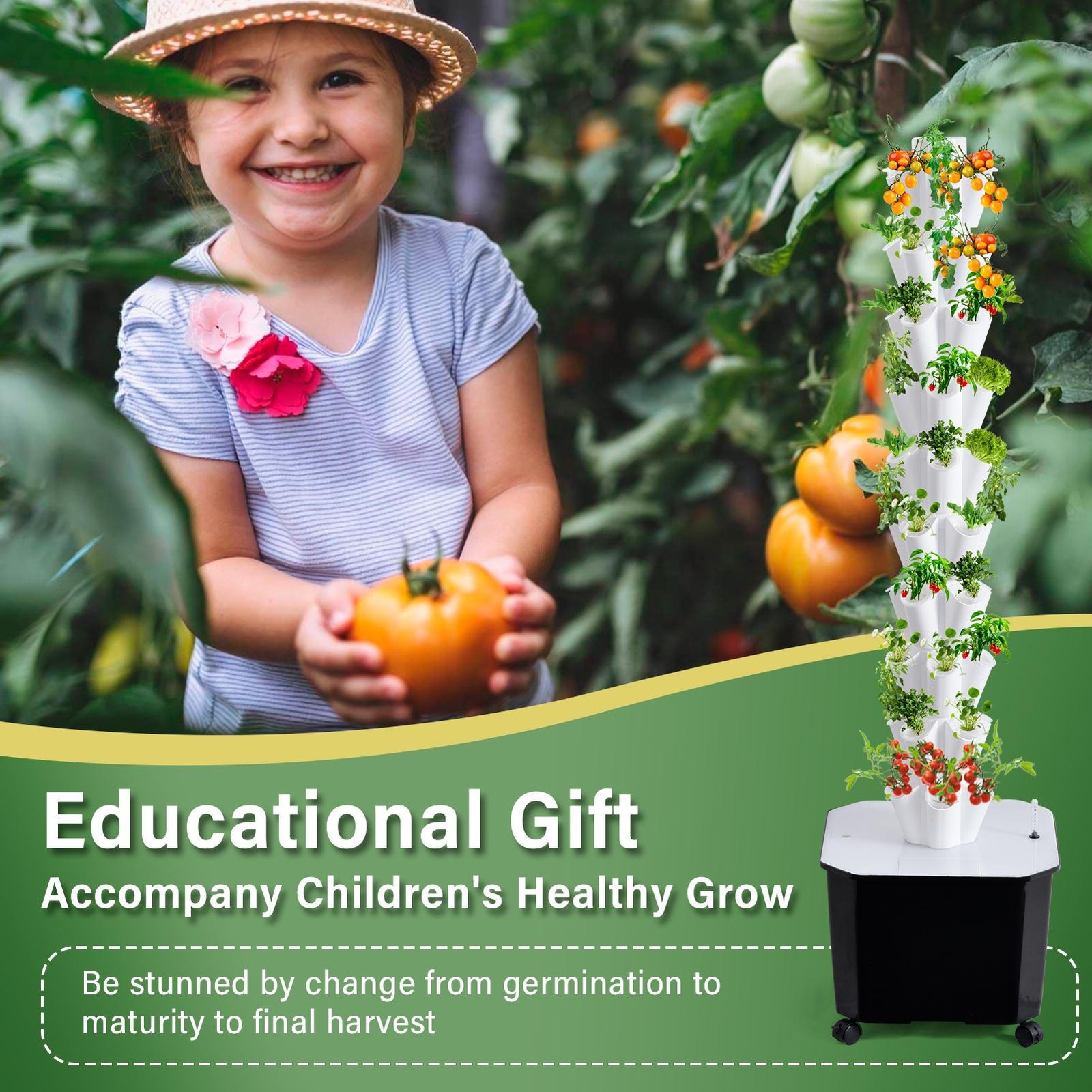 50 Pot Vertical Hydroponic System Tower Garden Aeroponics Home Grow Kit 10 Layer