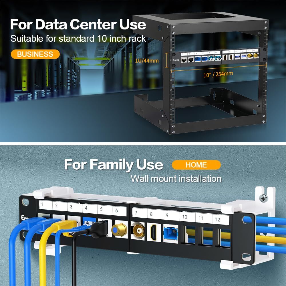 12 Port Blank Keystone Patch Panel Wall Mount 10inch with 89D Bracket Etherne...