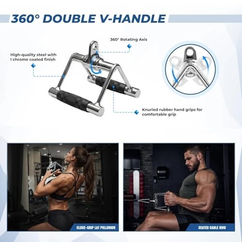 Heavy-Duty Cable Machine Attachments Kit - LAT Pulldown, V-Bar, Tricep Rope & Mo