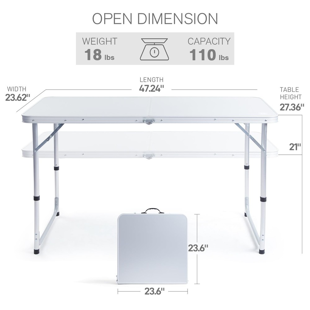 Folding Camping Table with Storage, 4 ft * 2 ft Aluminum Composite Desktop & ...