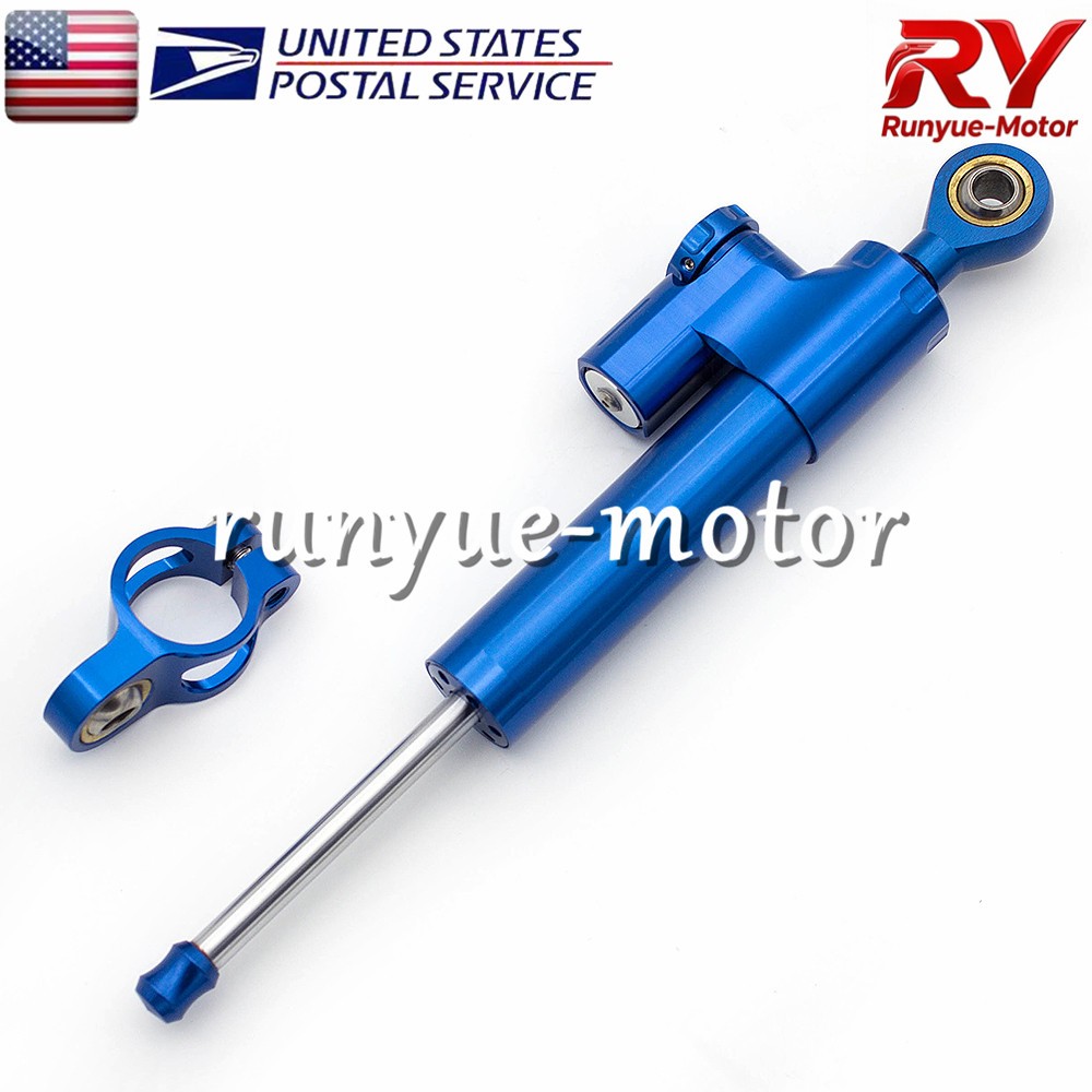 Blue 255mm Adjust Steering Damper Stabilizer Linear Control Universal Aluminum