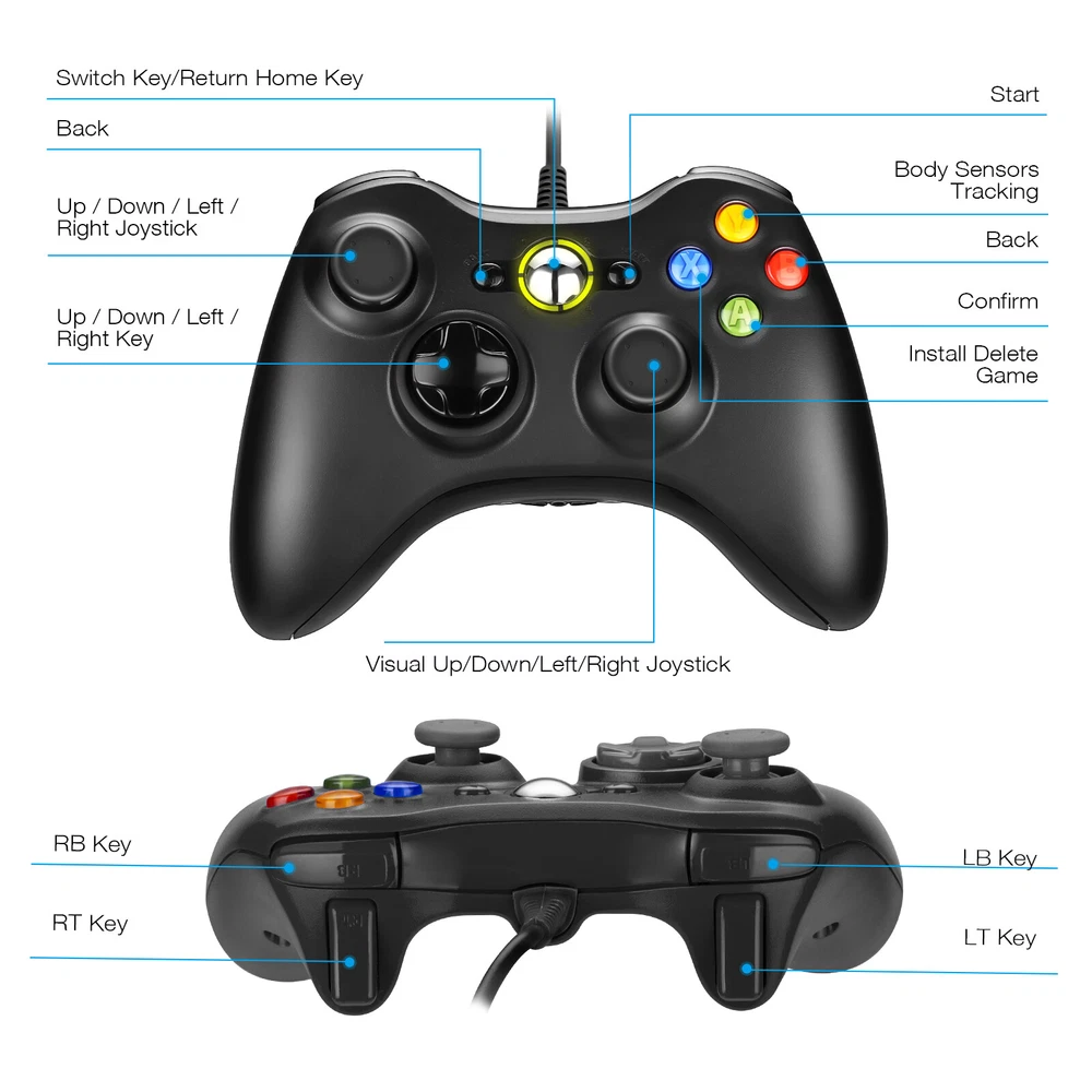 XBOX 360 Wired USB Game Controller Gamepad for Microsoft XBOX 360&PC WIN 7 8 10