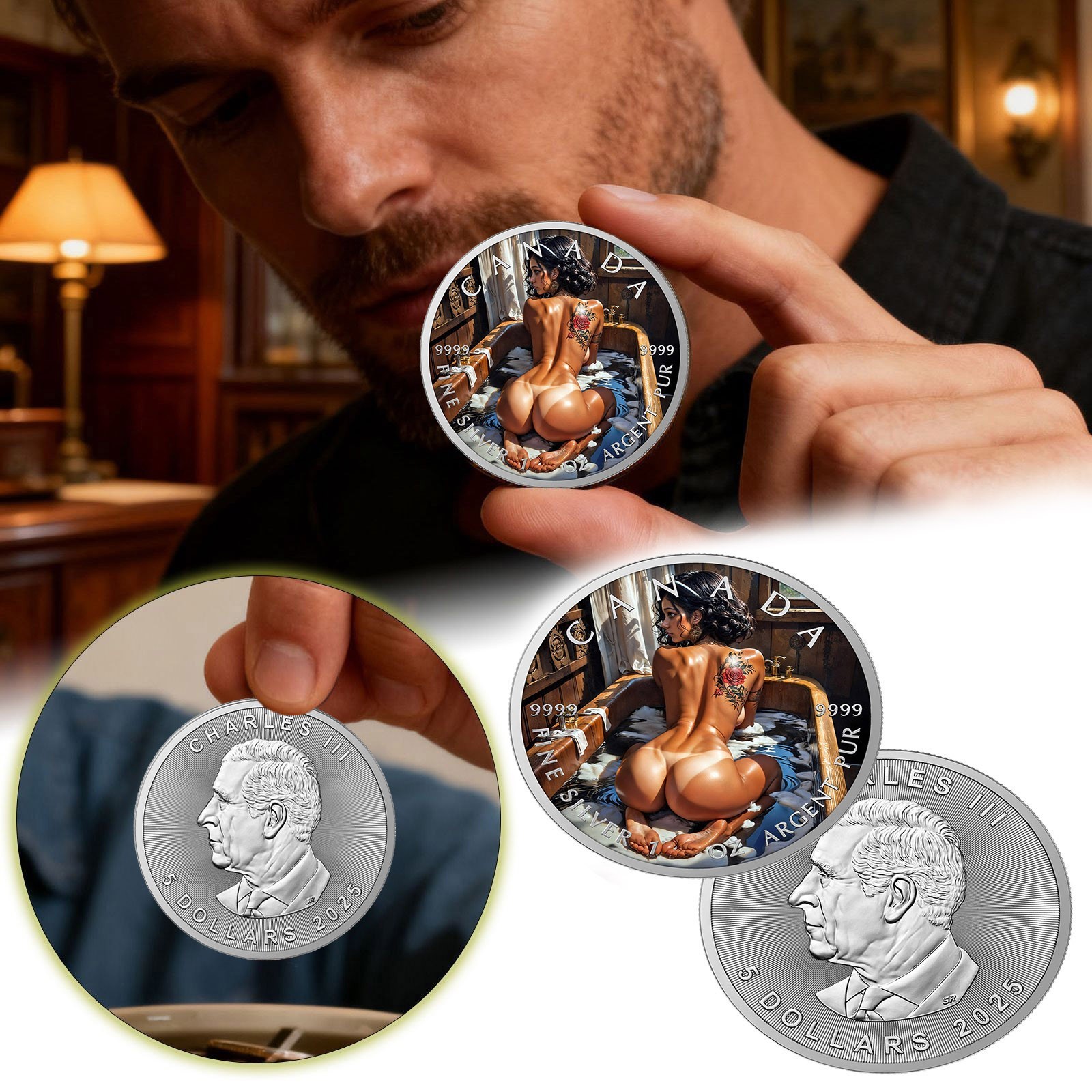 Canada 2025 Maid Bathtime Naughty Sexy Tattoo Girl Silver-plated coins