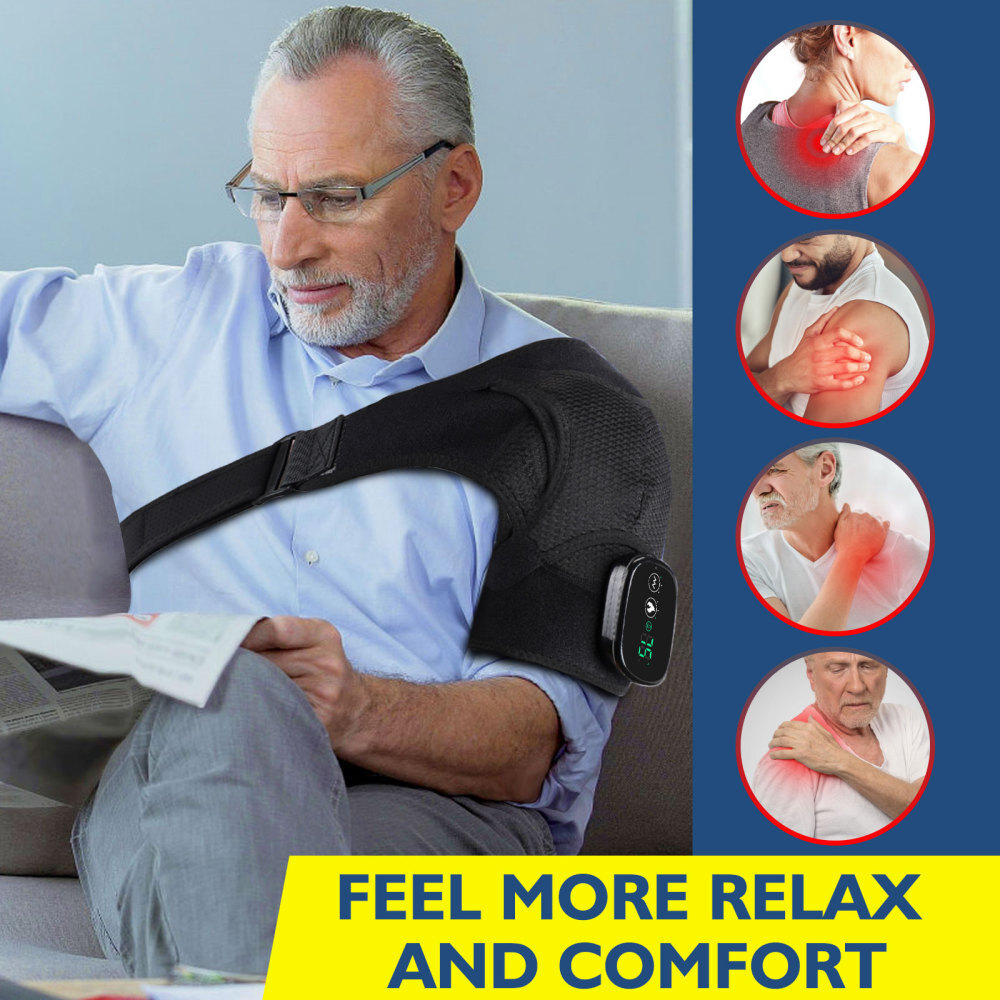 Rechargeable Heated Shoulder Brace Massage Rotator Cuff Support Compression Wrap