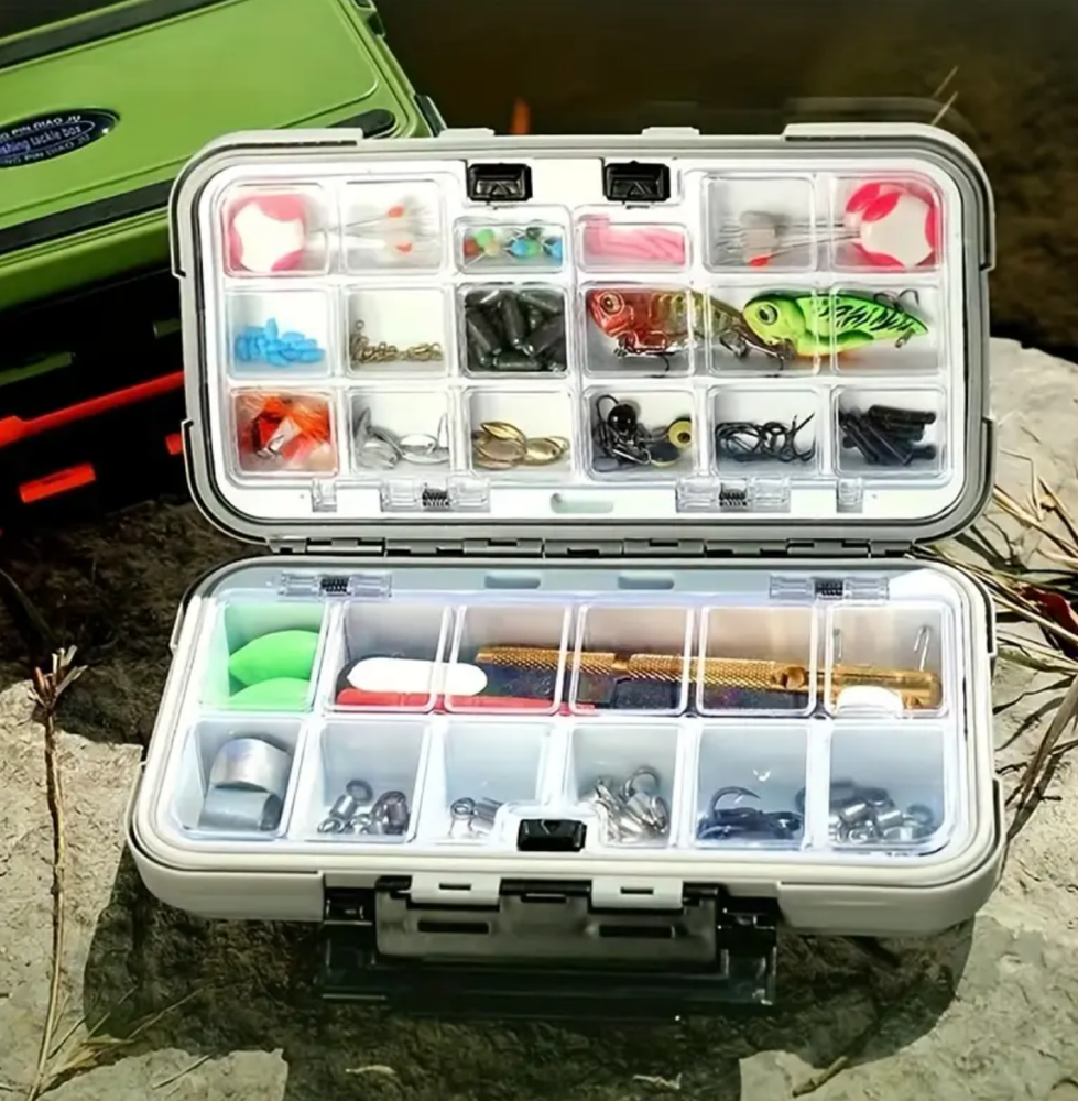 Fishing Tackle Box Lure Waterproof Compartments 2 Layer Storage Hard Case Hook