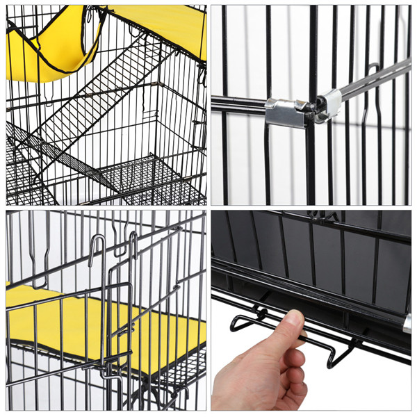 48" Rolling Metal Cat Kitten Cage Pet Playpen Indoor Outdoor w/ Hammock Wheels
