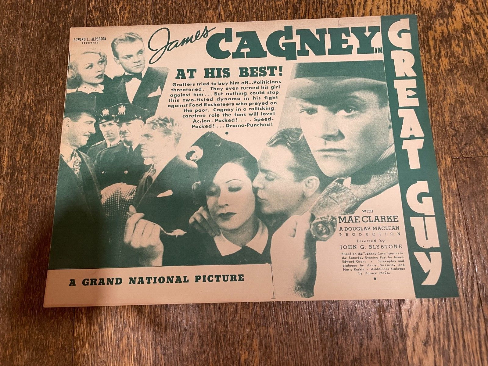 James Cagney Great Guy 9" x 11" Movie Promo Ad 1936 Mae Clarke Vintage Herald