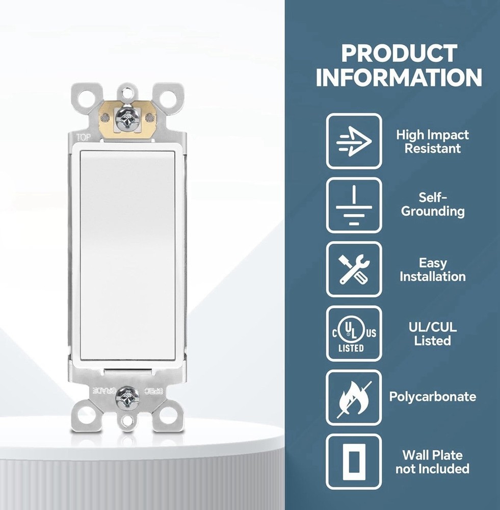 Thunderway 29 Pack, 3-Way Light Switch White Matte Decorator Light Switch 15A