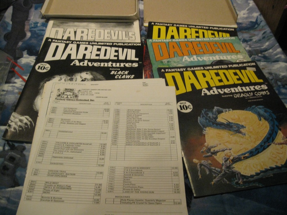Daredevils RPG by FGU. Boxed Set plus Adventures