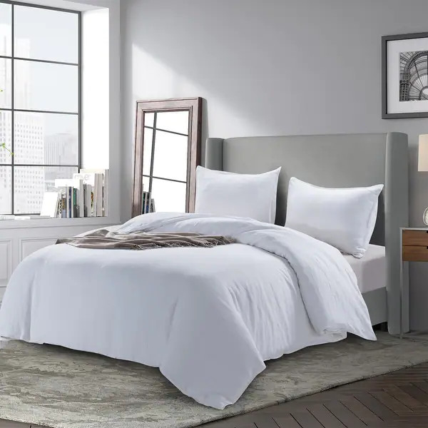 meadow park Stone Washed French Linen Duvet Cover 3 Piece Set, Queen/Full-White