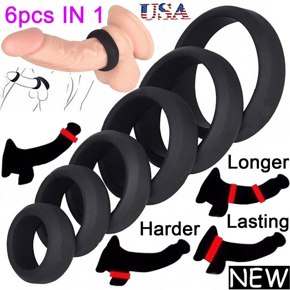 6PCS Cock Ring Silicone Super Stretchy Strong Stay Harder Penis Rings Sex Toys