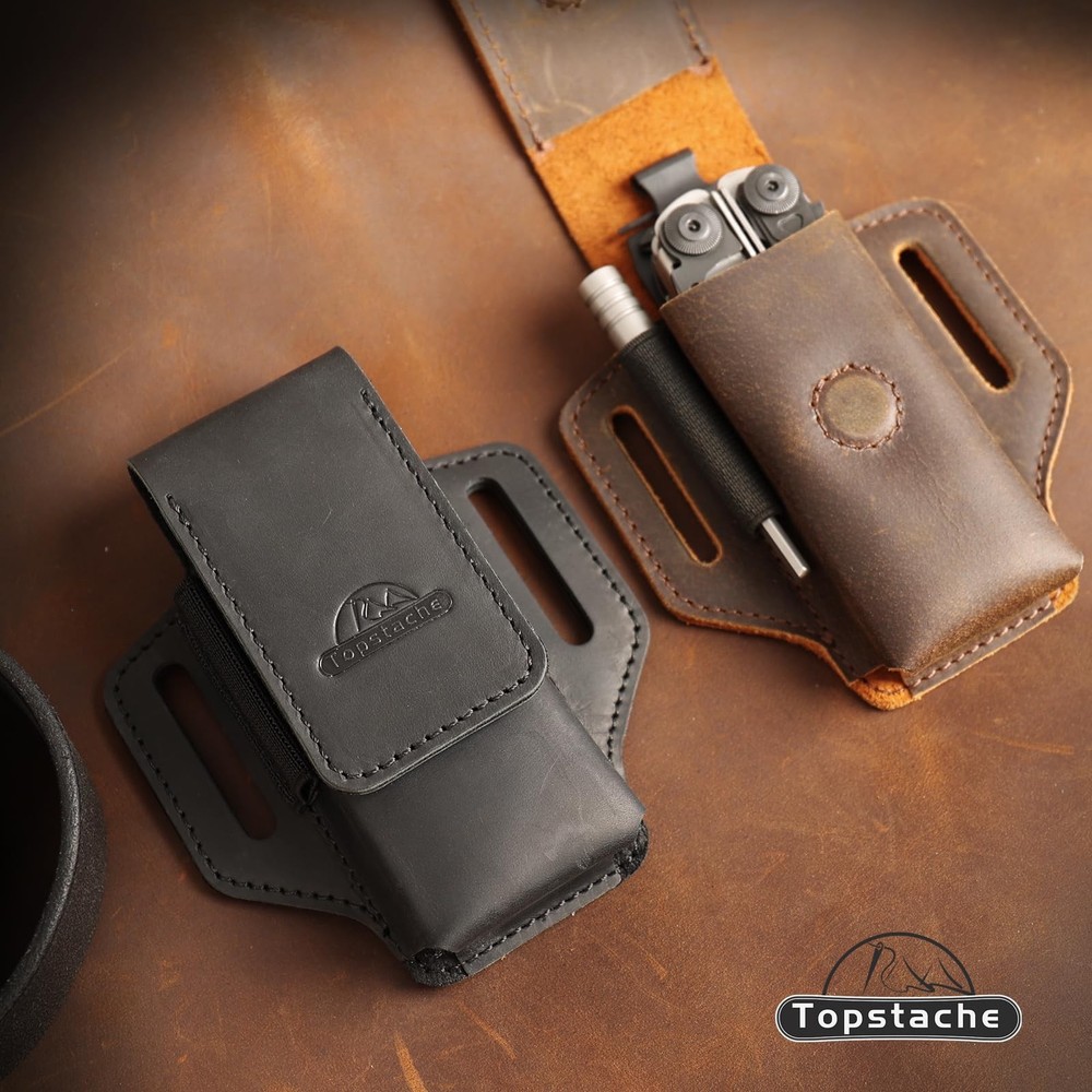 Topstache Leather Multitool Sheath for Belt - Holder Black