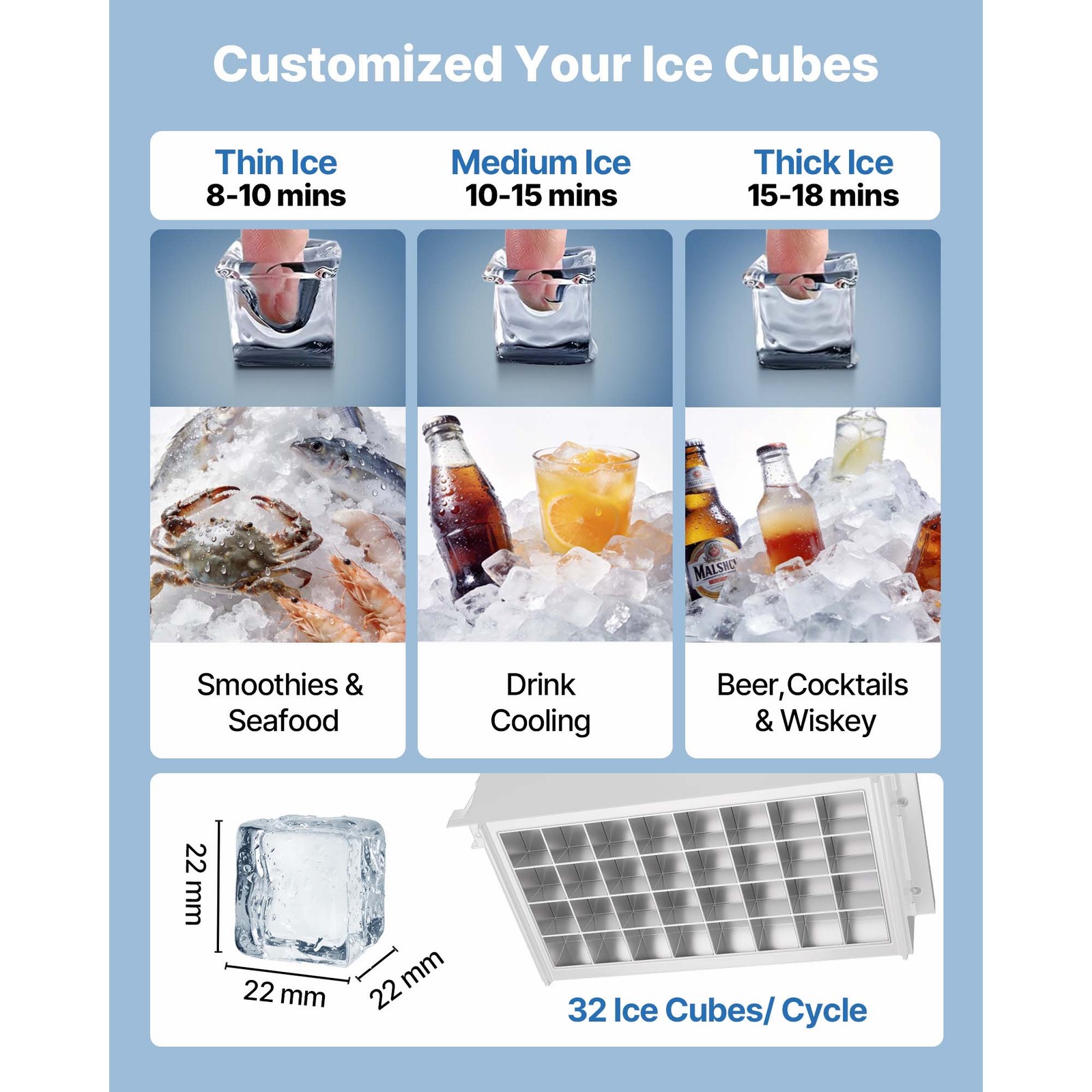 Uimoso Commercial Ice Maker 80 lbs/24h with 13lbs Storage for Bar and Restaurant