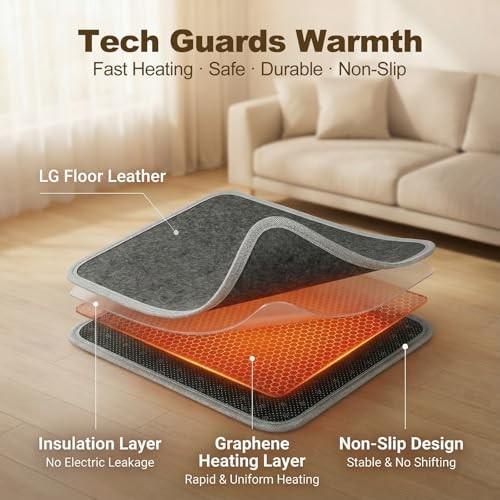 Heated Floor Mat for Foot Warmer - 110V Adjustable Temperature Under Dark Grey