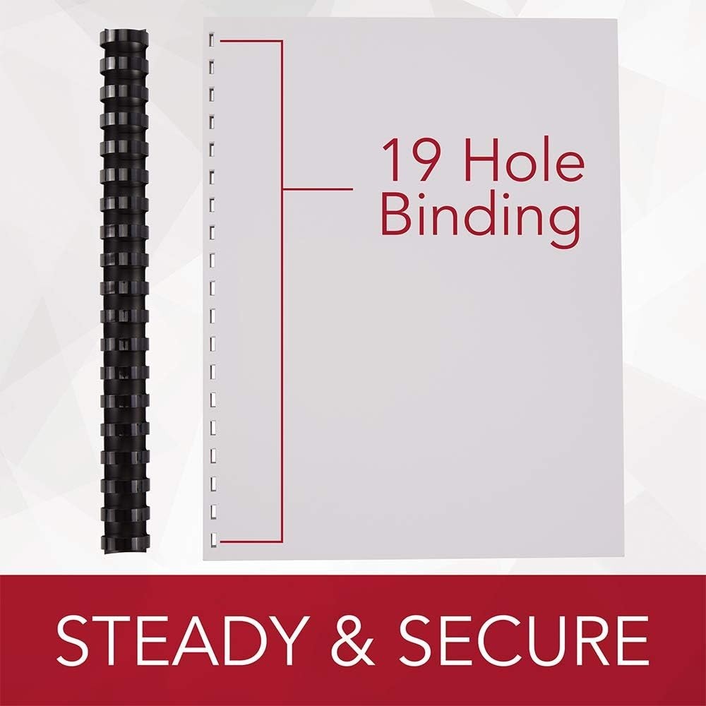 Sleek CombBind 2" Plastic Binding Spines - 500 Sheet Capacity, Black, 50 Count