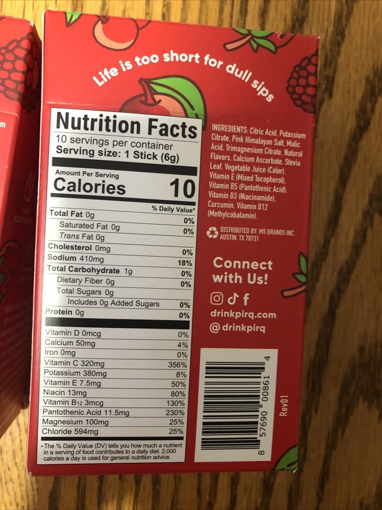 2 Boxes Pirq Hydration Fruit Punch 10 Sticks