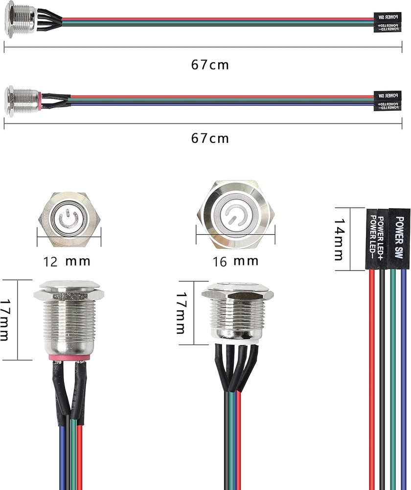 XMSJSIY Chassis Switch - Metal Button, PC Case LED Power Button 12mm, Blue
