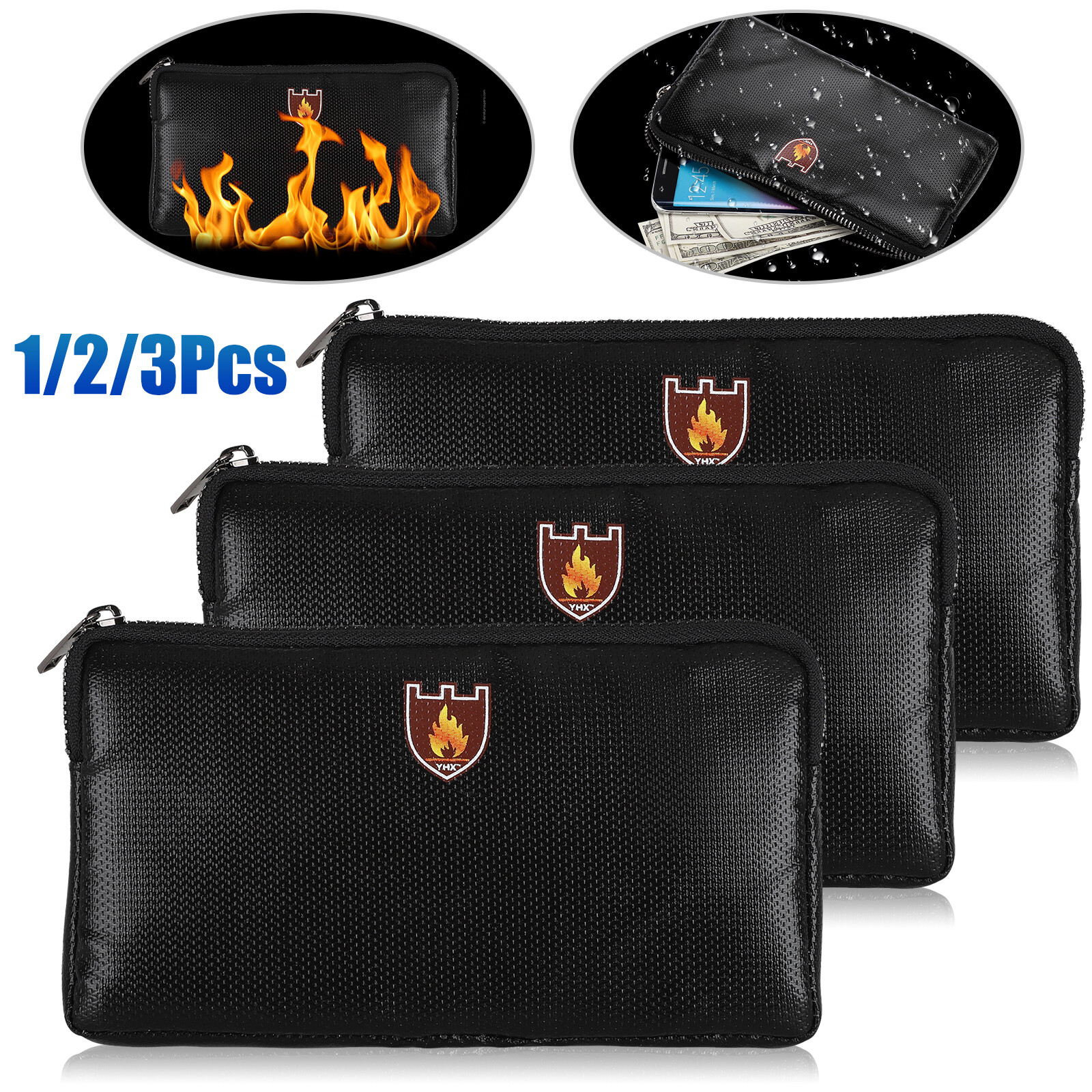 Fireproof Document Bag 8.19"x 4.65" Waterproof Safe Cash Money Pouch Storage New