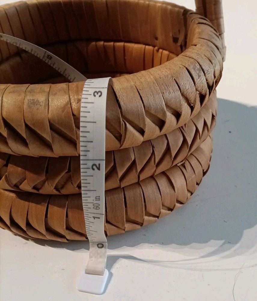 Small Vintage Bamboo Basket Triple Coils w/Handle Easter Round Boho