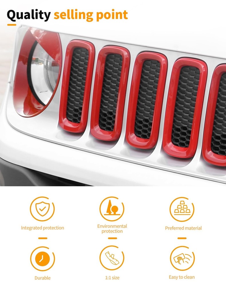 For Renegade Front Grille Inserts & Front Angry Eye Light Headlight Cover Bez...