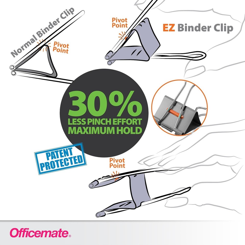 EZ Binder Clips - 12 Count Medium Gray Clips for Quick and Secure Organization