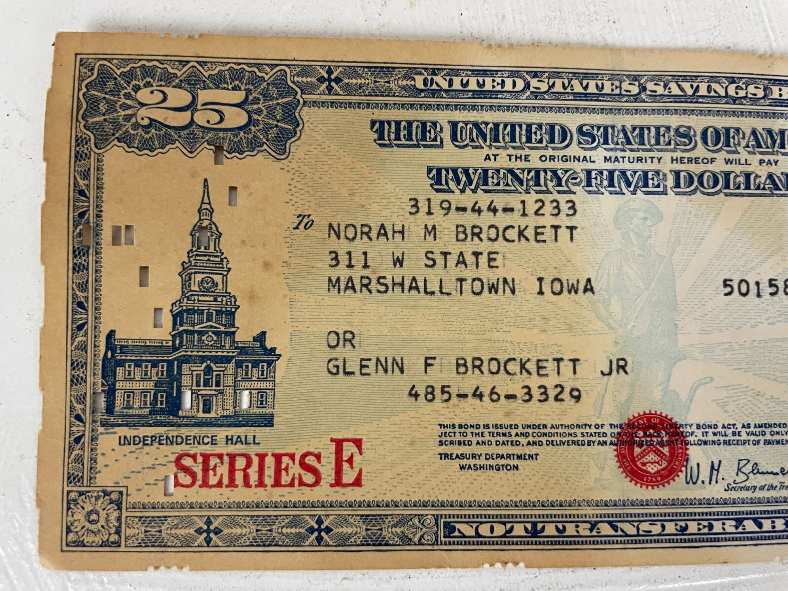 Vintage The United States Of America Twenty Five Dollars Savings Bond Series E