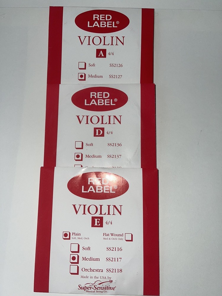 Red Label Super Sensitive Violin Strings Medium E Ss2117, D Ss2137, A Ss2127