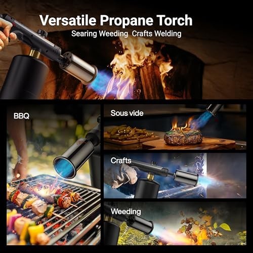 High-Performance Propane Torch with One-Touch Max Fire, Safety Lock, BBQ & Cooki