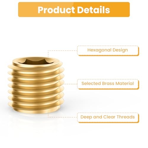15 PCS Brass Pipe Plug Fitting Kit, Internal Hex Thread Socket Pipe 1/8” NPT