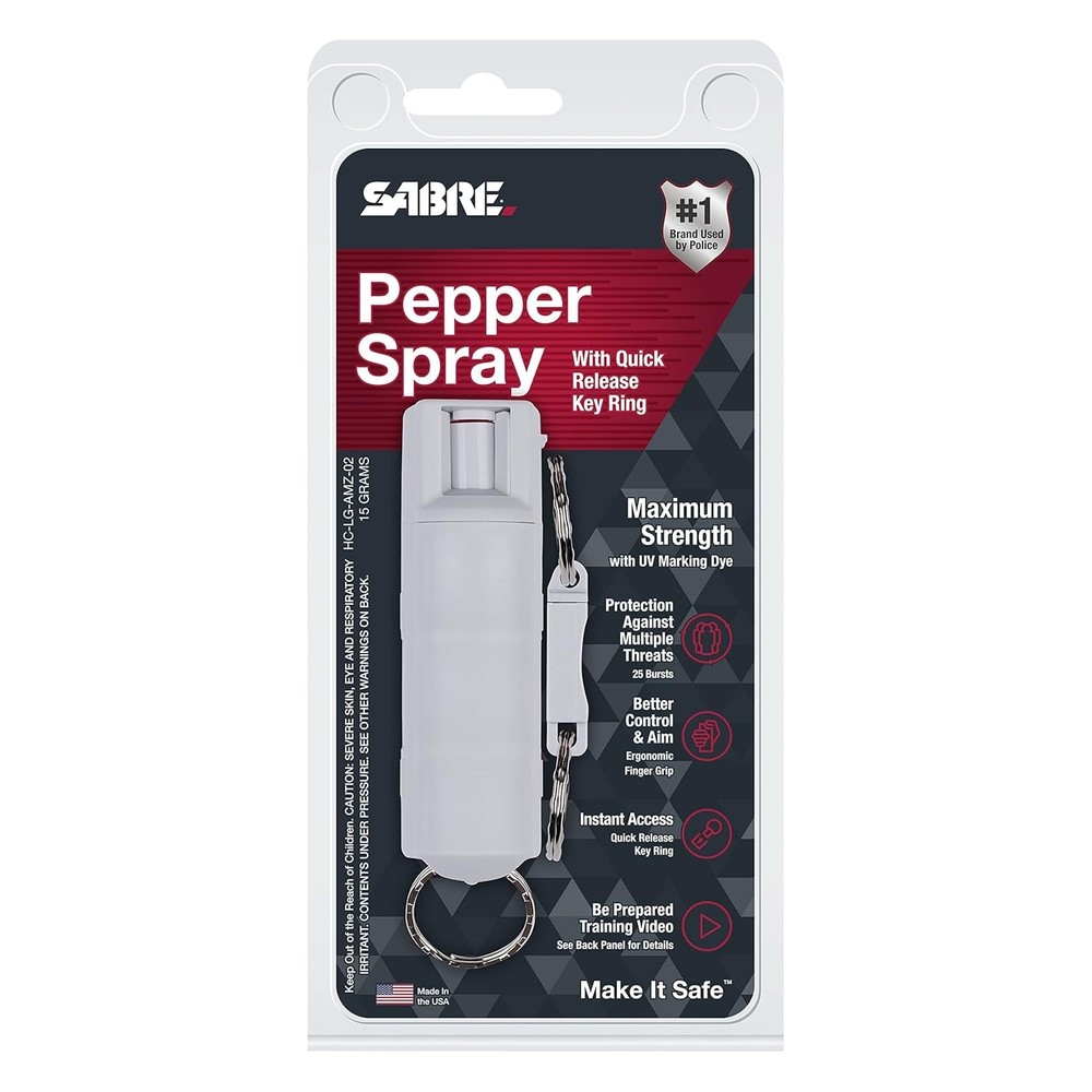 Sabre Pepper Spray with Quick Release Key Ring - Light Gray - UV Dye