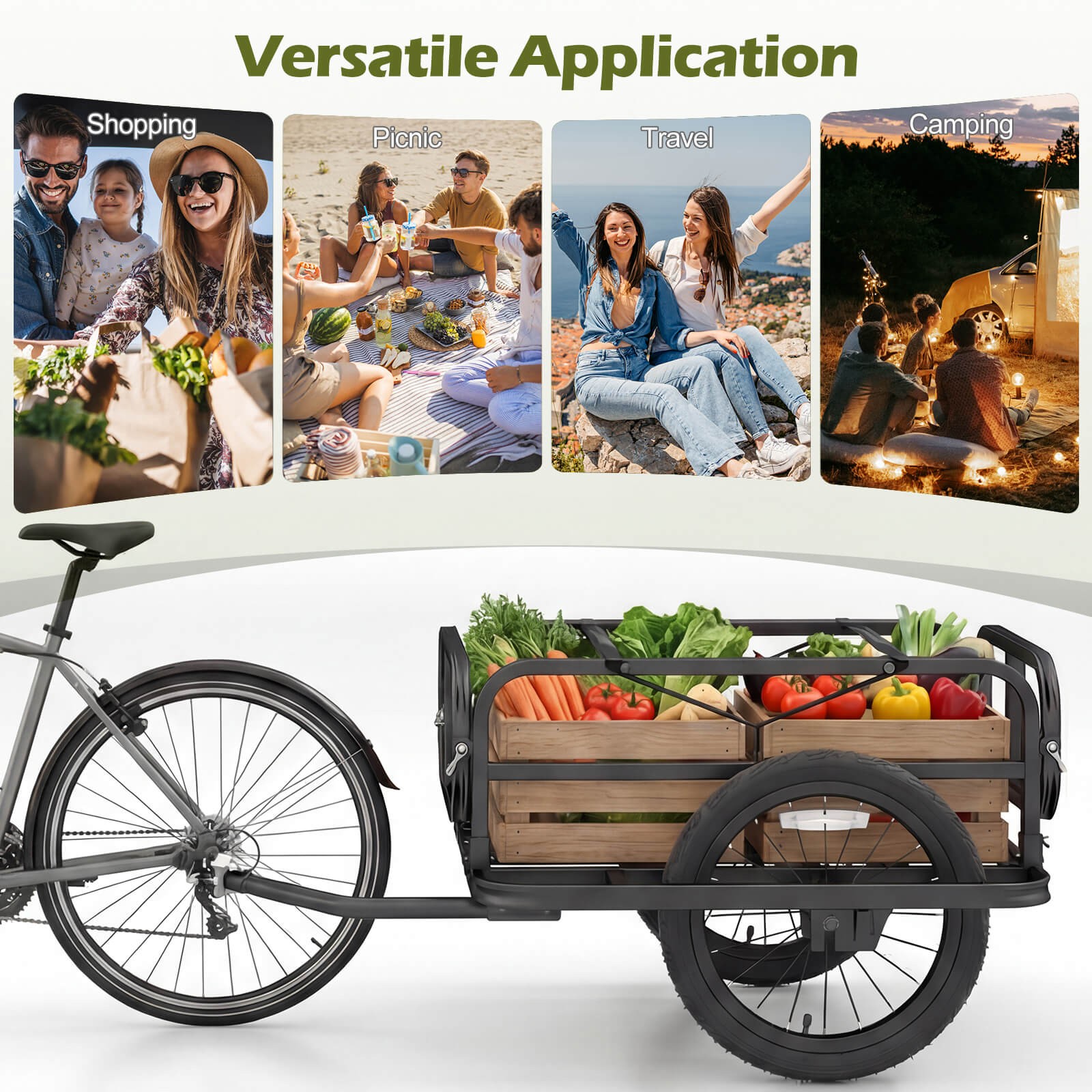 Bike Cargo Trailer, Heavy-Duty Bicycle Wagon Cart w/ Universal Hitch & 16”Tires