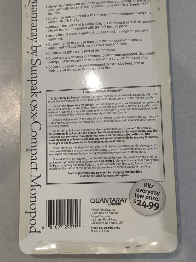 Quantaray QSX Compact Monopod by Sunpak, New Unopened