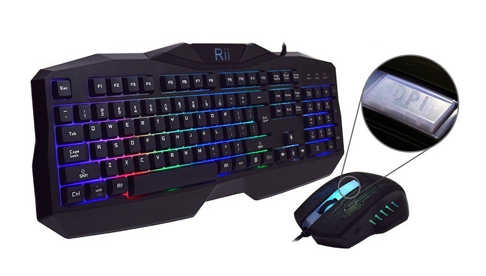 Rii RM400 Gaming Keyboard & Mouse Combo Bundle 7-Colors Backlit LED for Mac/PC