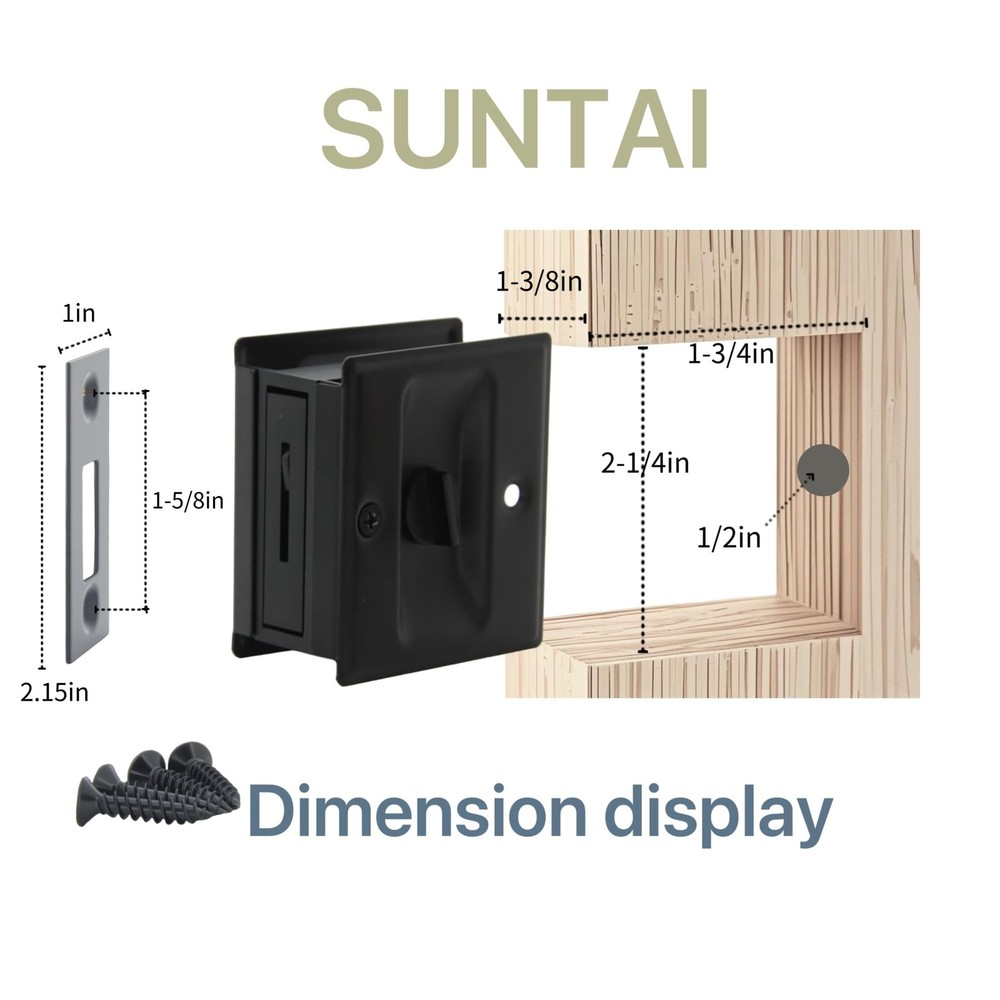 Privacy Sliding Door Lock with Pull, Solid Brass Pocket Door Privacy Lock, 2-...