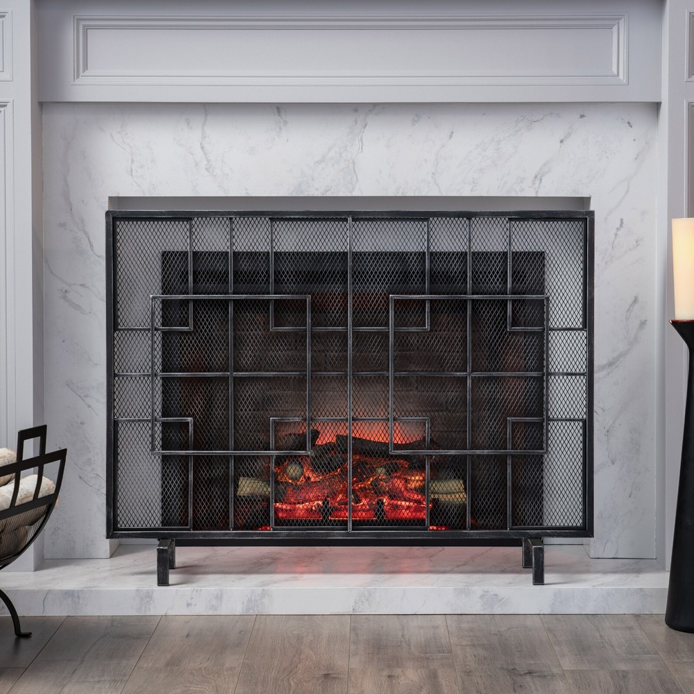 Bonita Modern Iron Single Panel Fireplace Screen