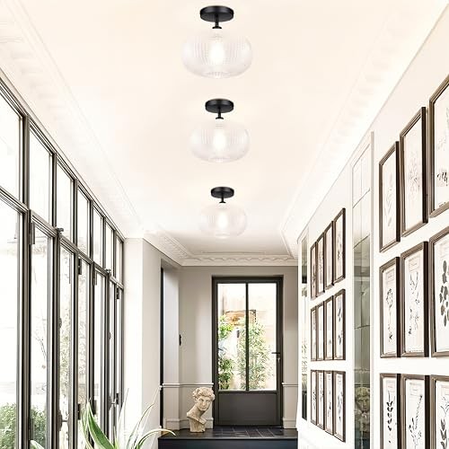 Semi Flush Mount Ceiling Light,Globe Glass Ceiling Lights,Hallway Light Black