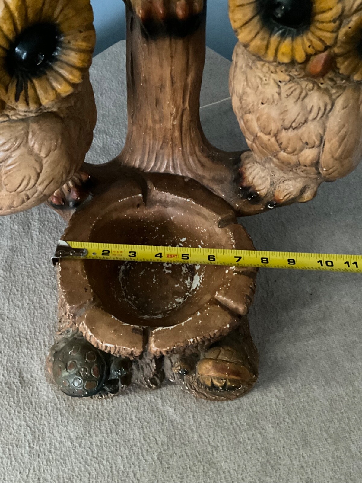 Old Vintage three Owls cabin Table Lamp 2’ tall with ashtray chalkware working