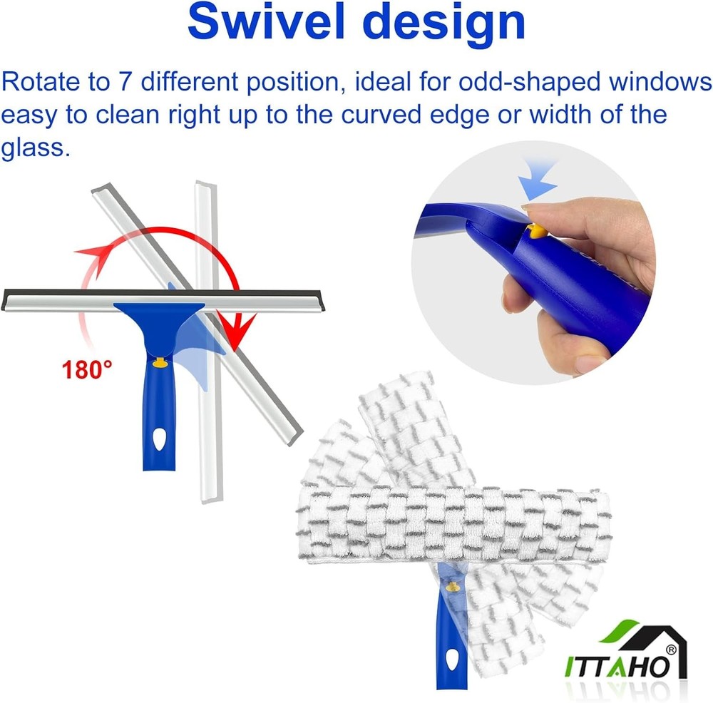 High Window Cleaning Tool with 12-Inch Squeegee and Stainless Handle