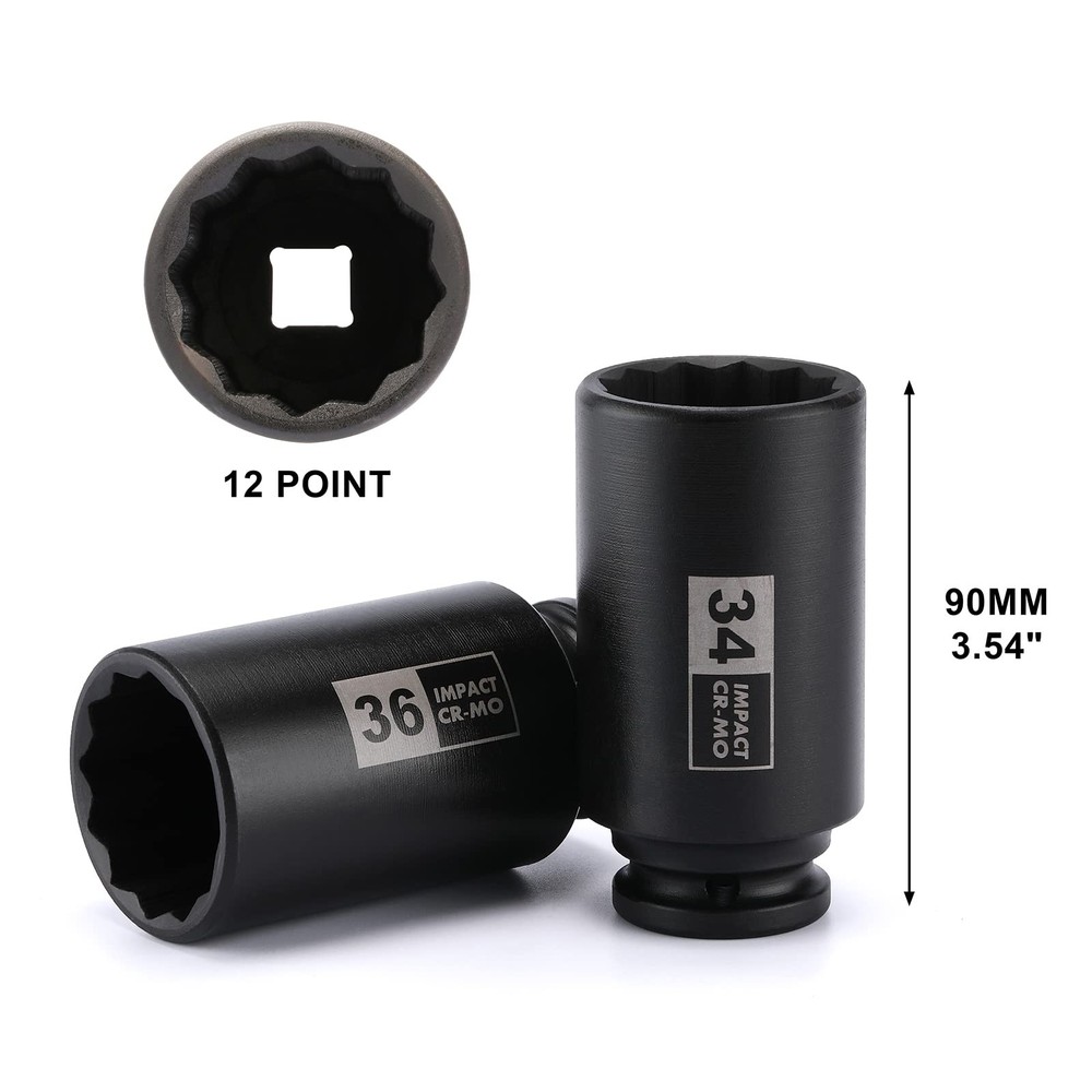 Mayouko 8PCS 1/2" Deep Axle Nut Impact Socket Set CR-MO 12 Point Design