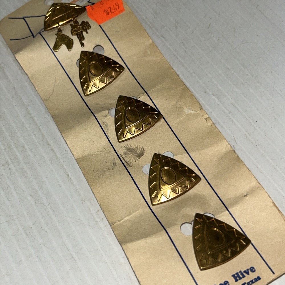 Vtg Southwestern Brass Button Covers Bee Hive Austin Texas Triangular Western