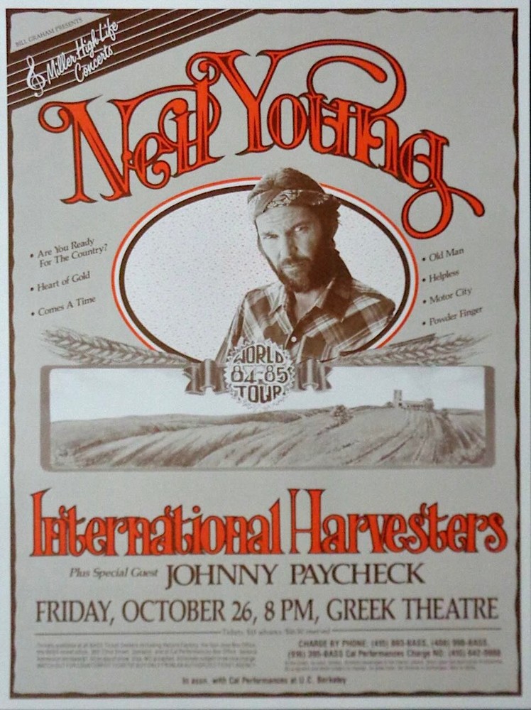 NEIL YOUNG BERKELEY 1984 Concert poster 18x24 NM