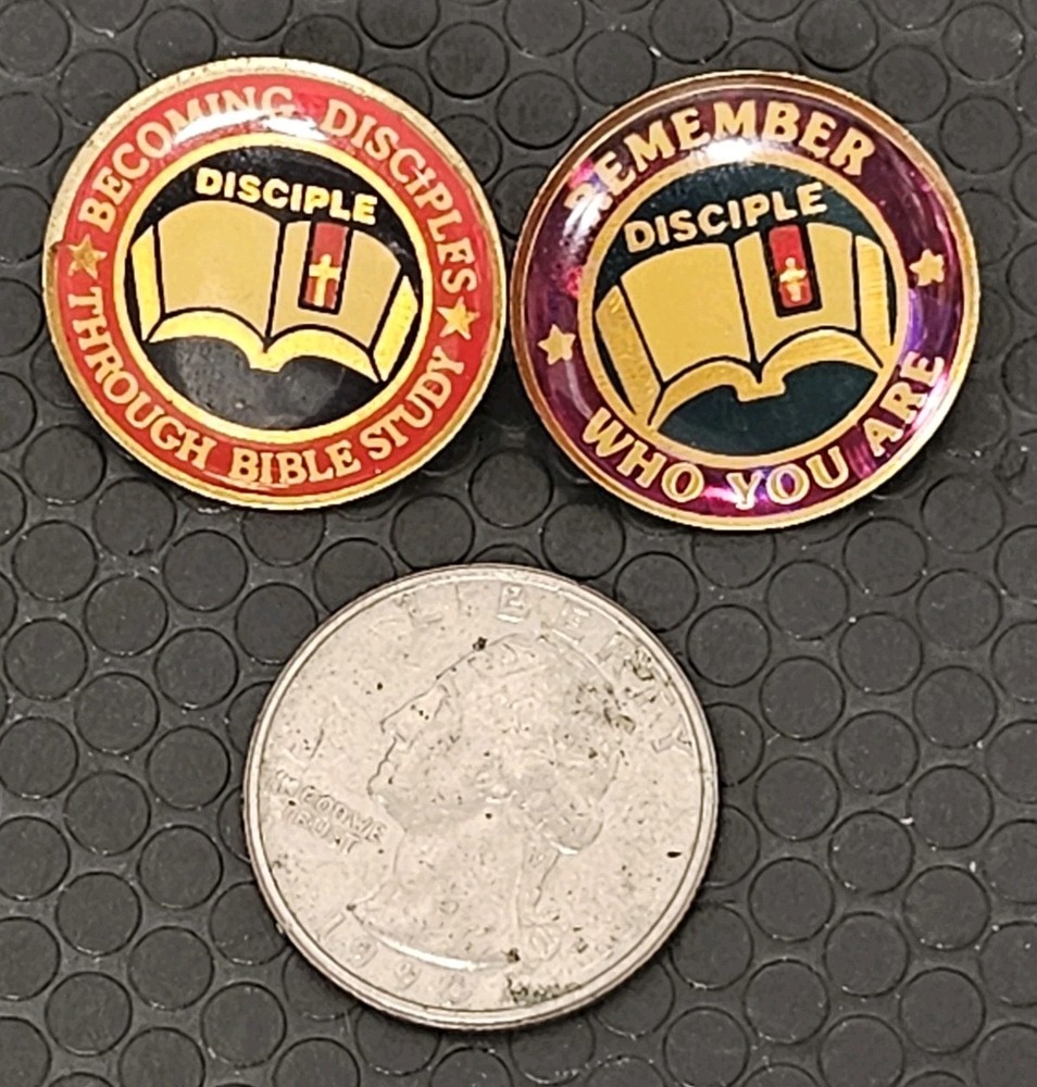 2 Vintage Religious Bible Study Disciple Pins