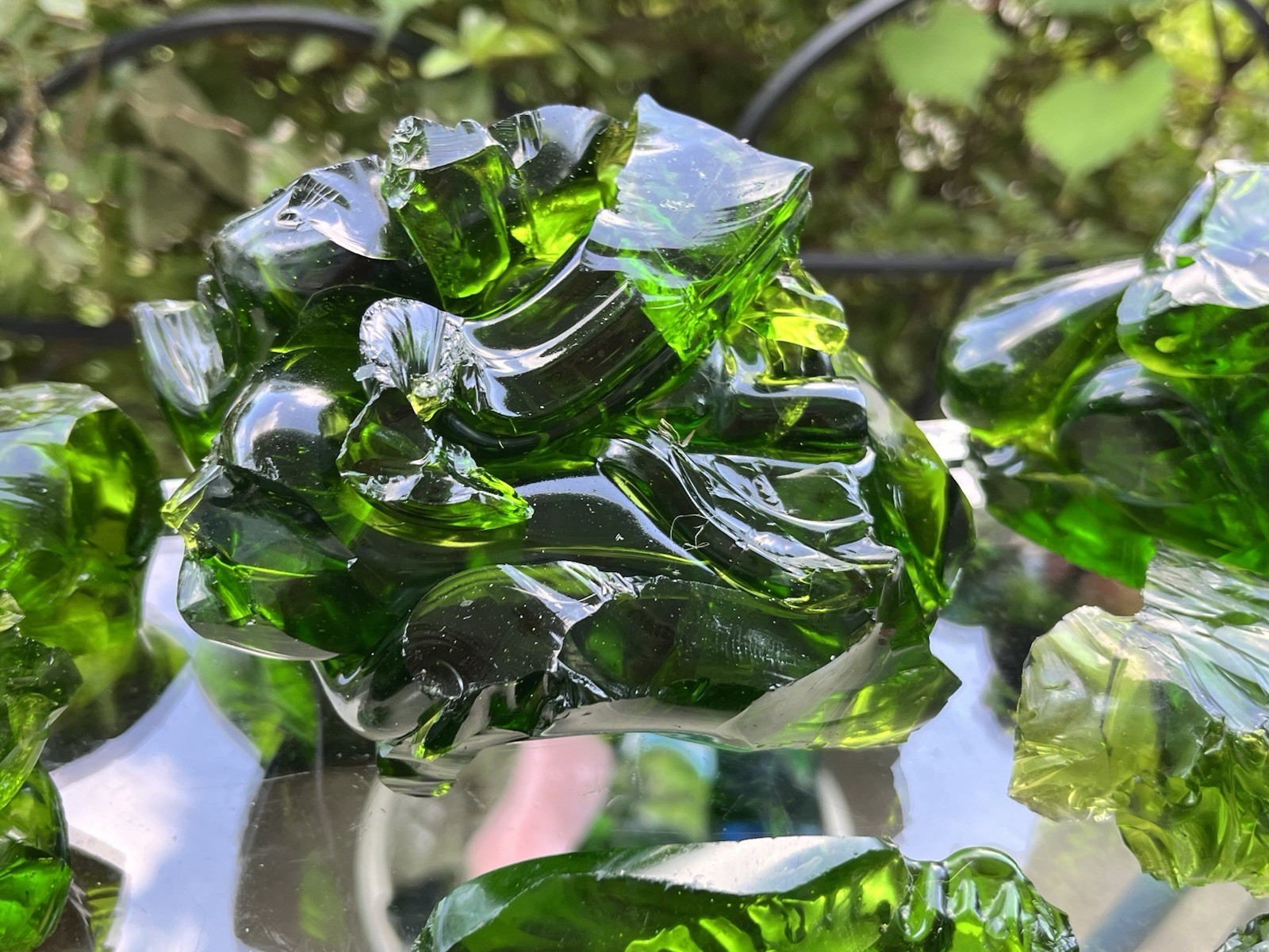 Lot of 10 Deep Green Fern Glass Cullet Slag Chunks ~ 6lbs Blenko