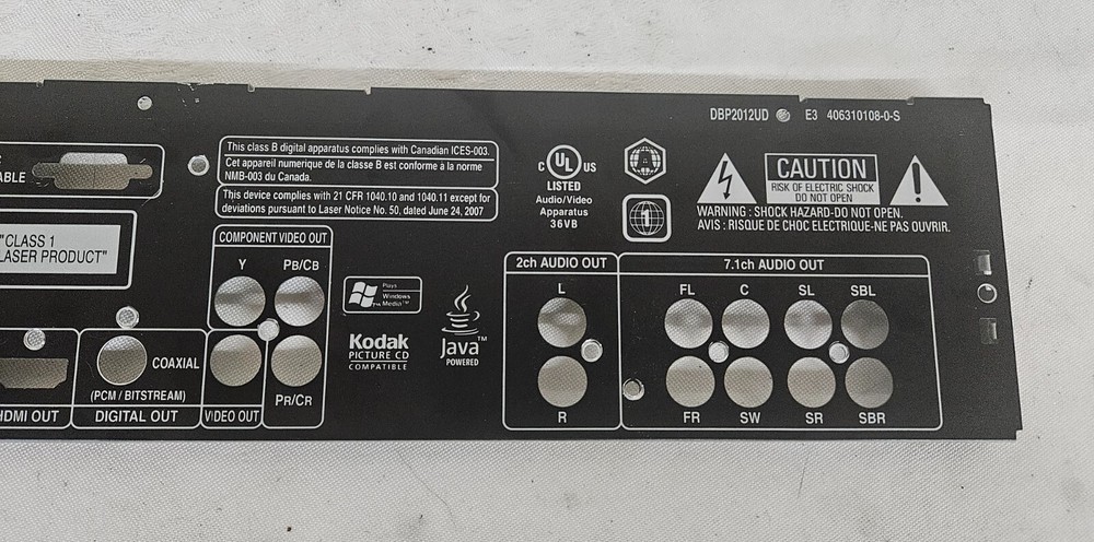 DENON DBP-2012UDCI Audio/Video Blue-ray DVD Player BACK PANEL