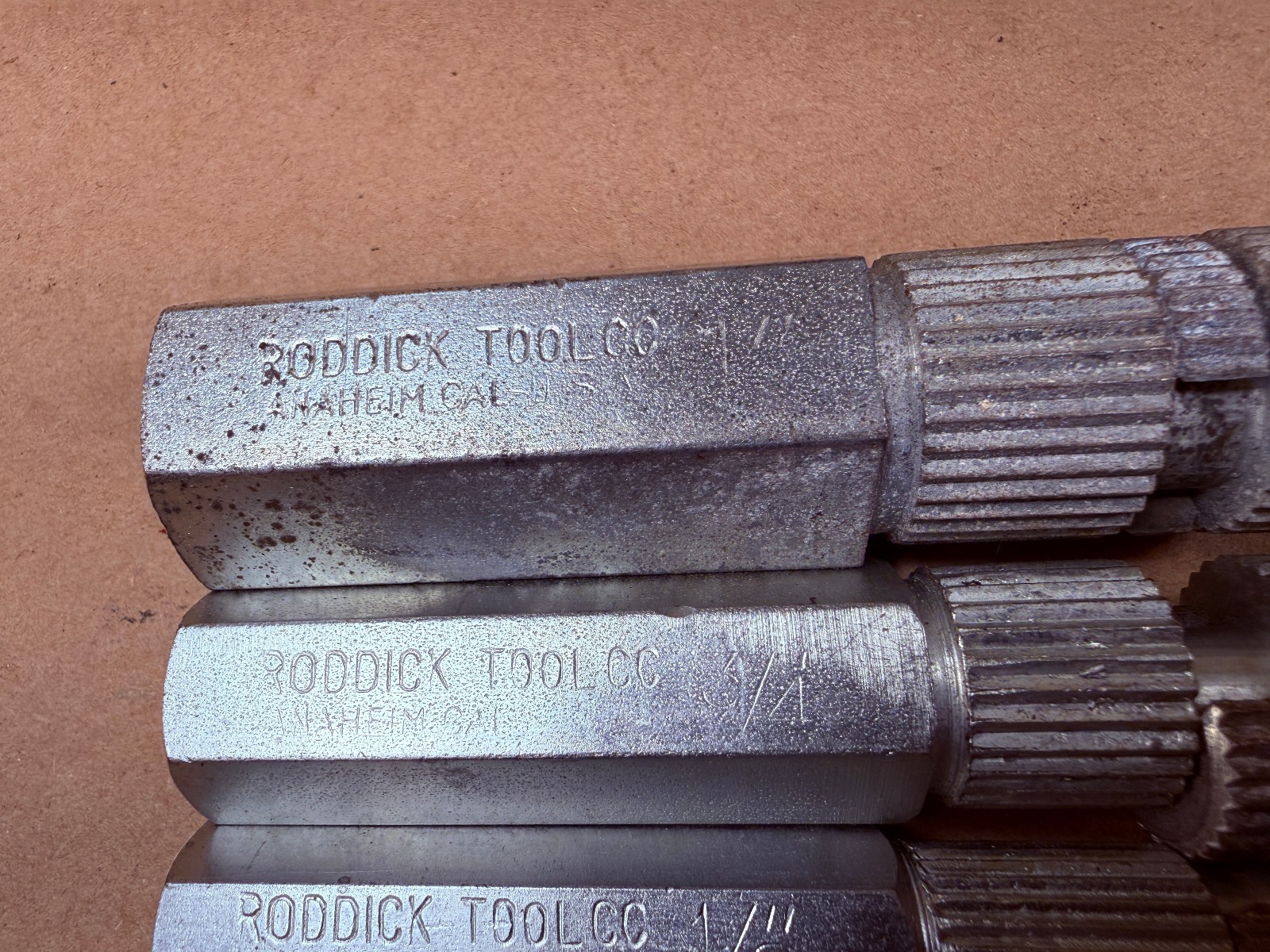 Vintage Roddick Tool 4-Piece 3/8" 1/2” 3/4” 1” Internal Nipple Extractor Set