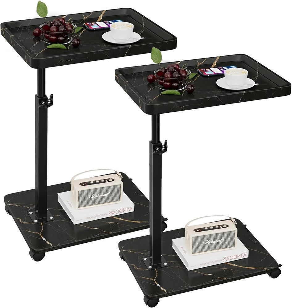 C Table End Table Adjustable Height 360°Swivel TV Tray Table C Shaped Side Table