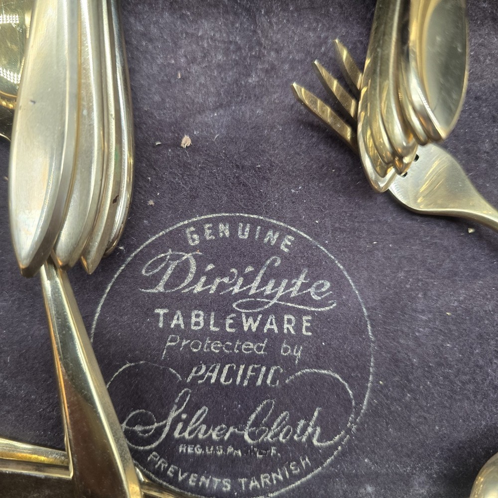 Dirilyte Regal Flatware Gold Dinnerware 93 Piece Vintage With Case Paperwork