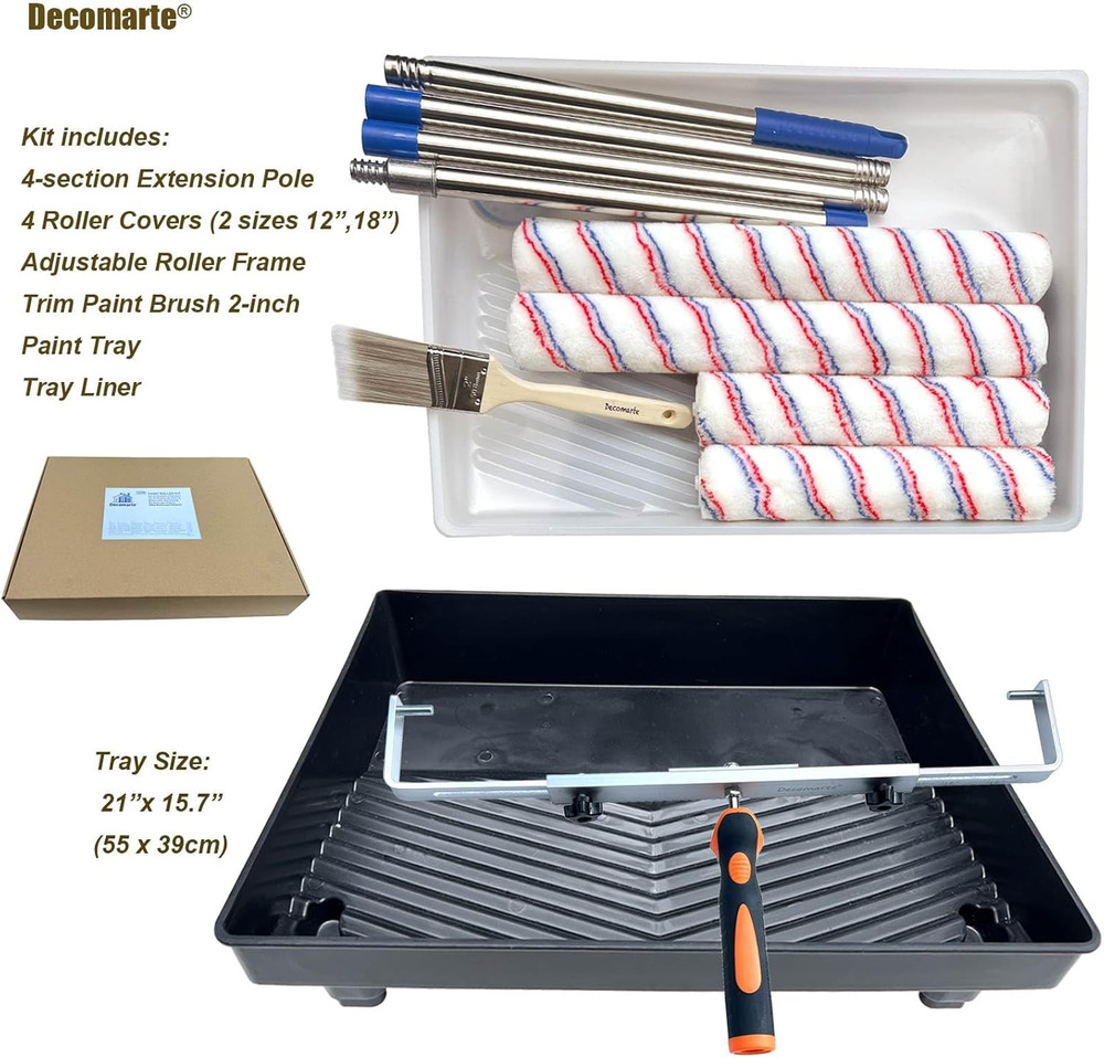 Paint Roller Kit with Extension Pole Adjustable Frame 12 Inch 18 Inch Microfiber